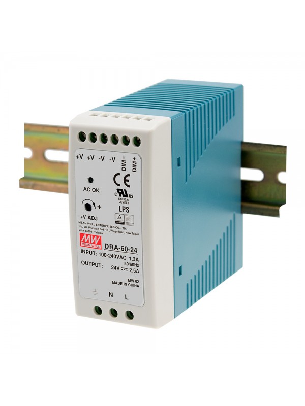 DRA-60-12 Zasilacz na szynę DIN 60W 12V 5A DRA-60-12 Zasilacz na szynę DIN 60W 12V 5A