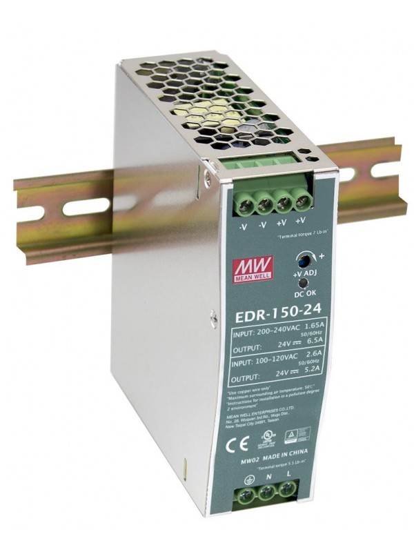 EDR-150-24 Zasilacz na szynę DIN 150W 24V 6.5A EDR-150-24 Zasilacz na szynę DIN 150W 24V 6.5A
