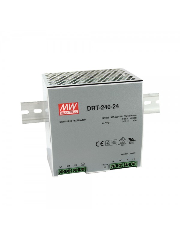DRT-240-24 Zasilacz na szynę DIN 3-fazowy 240W 24V DRT-240-24 Zasilacz na szynę DIN 3-fazowy 240W 24V
