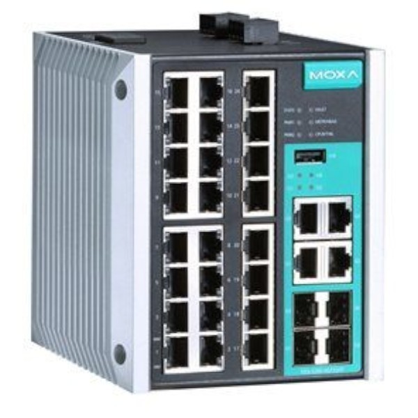 EDS-528E-4GTXSFP-LV switch przemysłowy 28-portowy 24x 10/100BaseTx, 4x Gigabit RJ45/SFP, zarządzalny